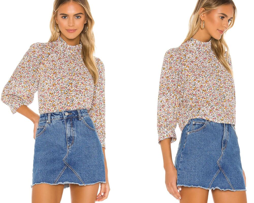 Rolla's Stephanie Coast Crop Blouse Ditsy Floral Mock Back Button XS X-Small